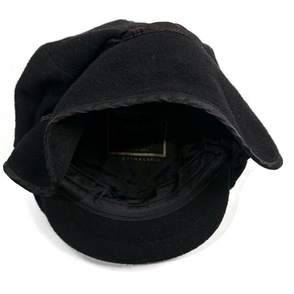 Pendleton Newsboy Flat Cap Hat Ear Covers Mens XL Black Wool Outdoor USA Made - Picture 8 of 8